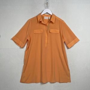 NWT Chicos 2P Citrus Pop Orange Long Button Up Tunic ‎ - Women's Large Petite
